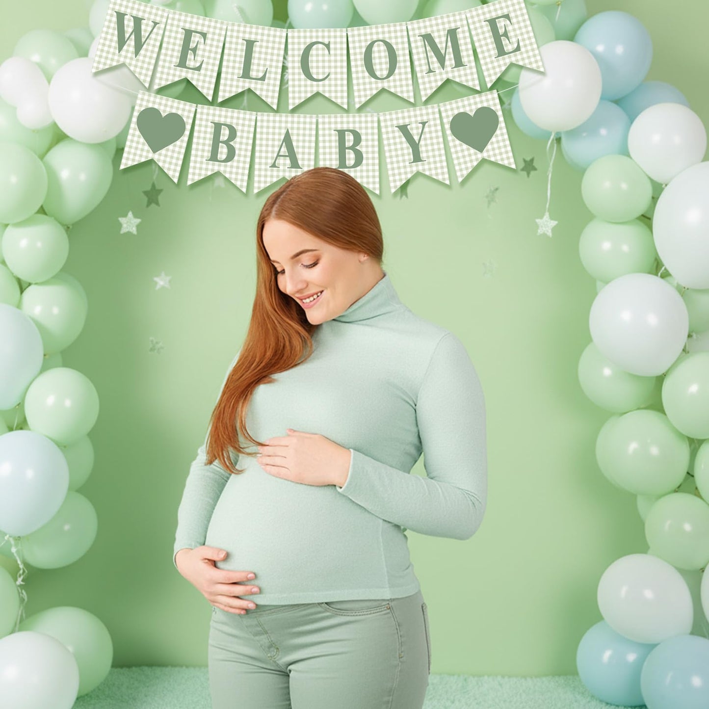 Hahafelt Welcome Baby Banner for Baby Shower Decorations, Green