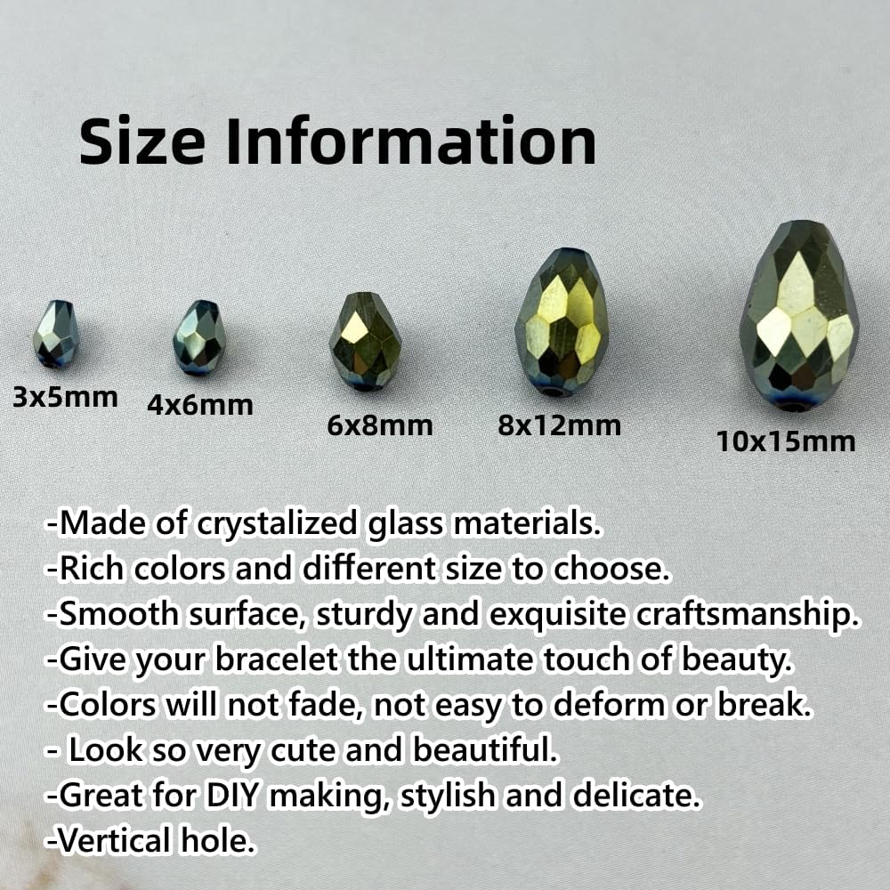 50pcs 10x15mm Teardrop Crystal Glass Beads for Jewelry Making, Faceted Vertical Hole Teardrop Glass Spacer Beads for Wind Chimes Bracelet Earring Necklace DIY Craft(Green Light)