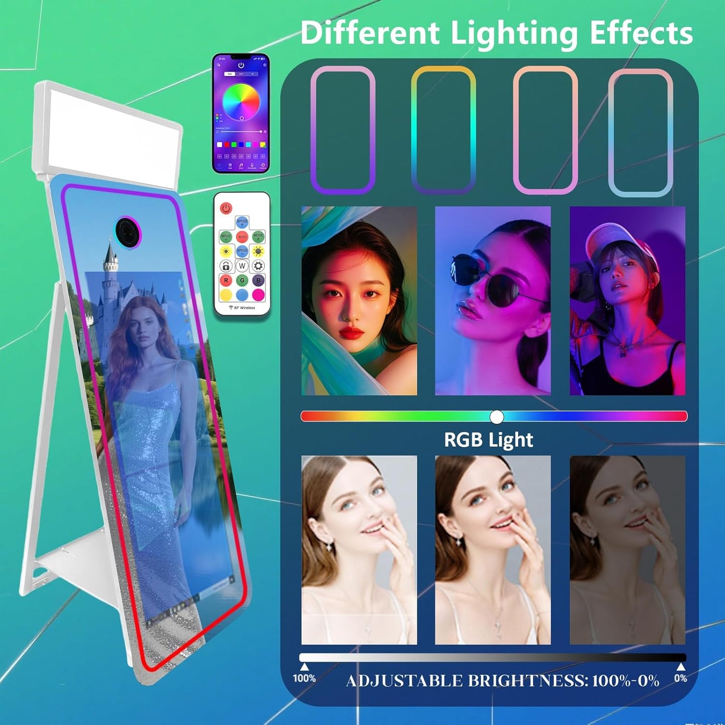65''Magic Mirror Photo Booth Machine,Mirror Photo Booth 43''Touch Screen,Photo Booth with Flight Case,App Control,RGB Light for Wedding Party Events (White, Machine)