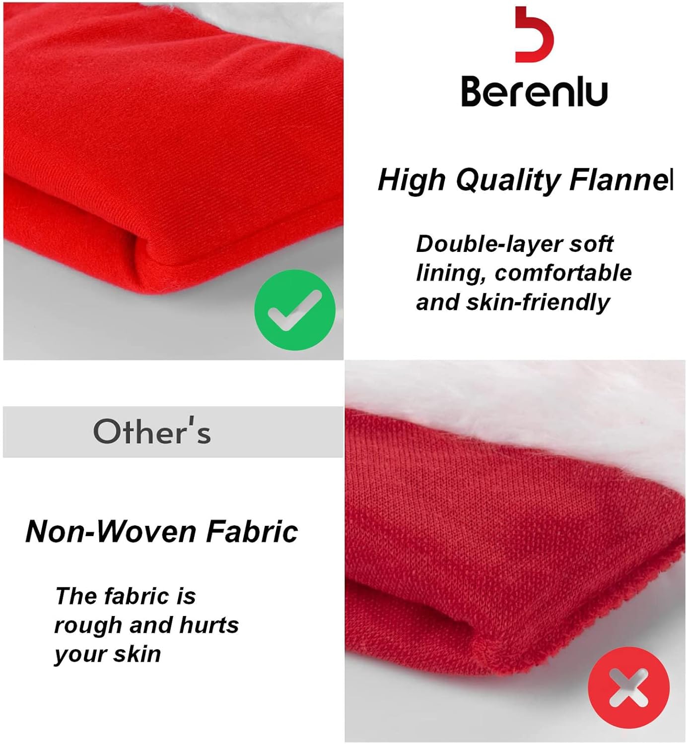 Berenlu Christmas Hat, Santa Hat, Xmas Holiday Hat for Adults, Touch Soft and Comfortable Velvet Thickened Santa Hats for Christmas New Year Holiday Party Supplies