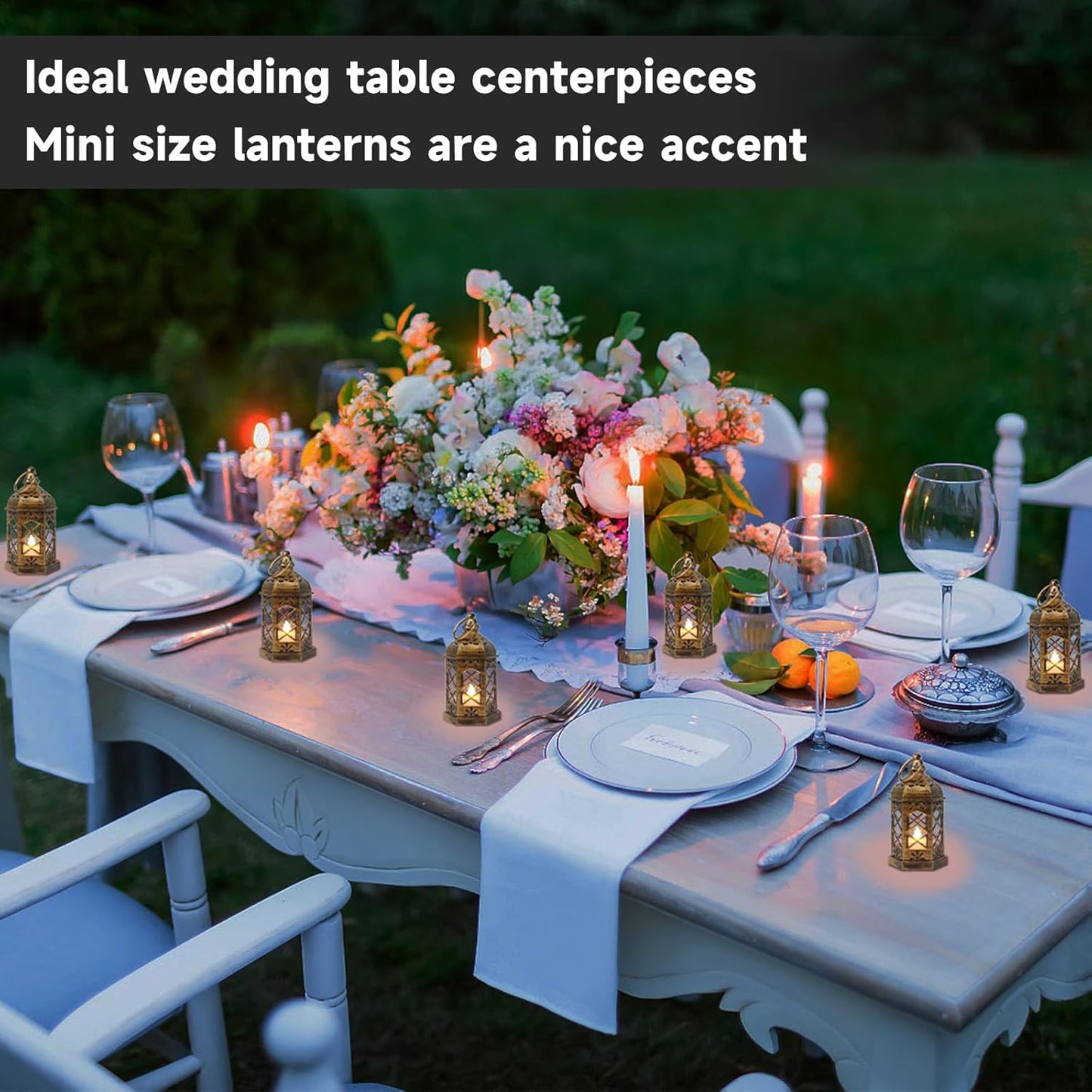 LLQ Mini Lantern with LED Candle, 12PCS Small Lanterns Decorative Indoor, Vintage Moroccan Lights for Halloween Decorations, Hanging Ornaments for Christmas, Table Centerpiece, Boho Wedding Decor