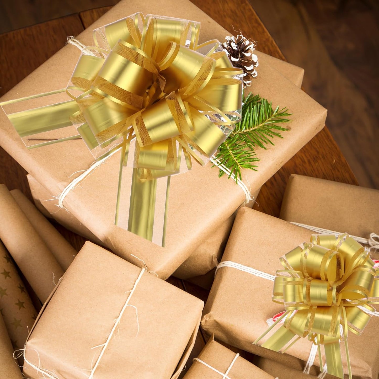 40 Pieces 6 Inches and 3 Inches Pull Bow Wrapping Pull Bow Ribbon Pull Bows for Wedding Baskets,Large Bows for Presents. (Gold)