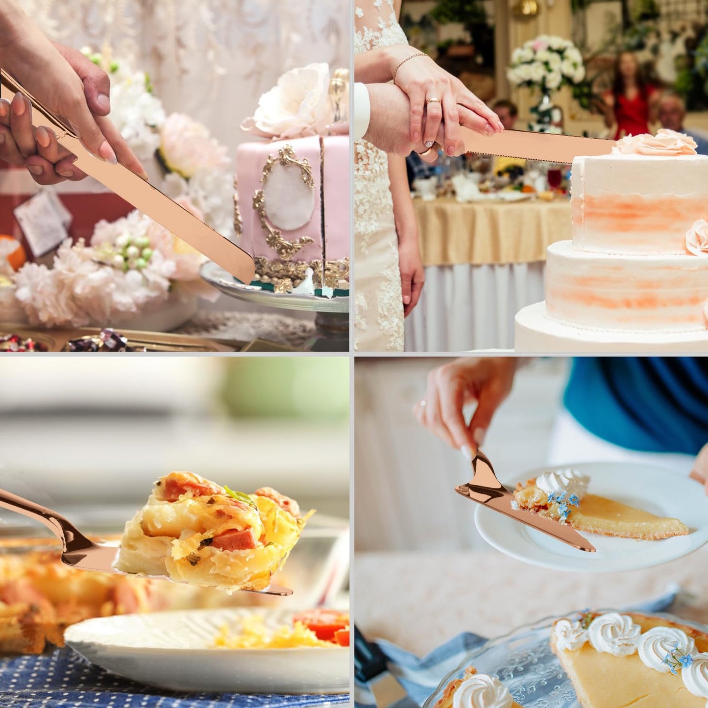 Wedding Cake Knife and Server Set, Integral Stainless Steel Longer Cake Cutter and Wider Pie