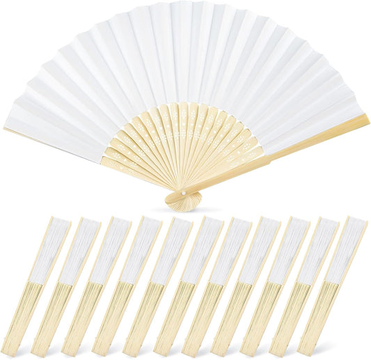 JOHOUSE 12 Pcs White Paper Fans Handheld – 8.3 Inch Foldable Hand Fan, Folding Fans Handheld for Women, Paper Fan for Wedding Guests, Bridal & Baby Shower Favors, Party Decorations
