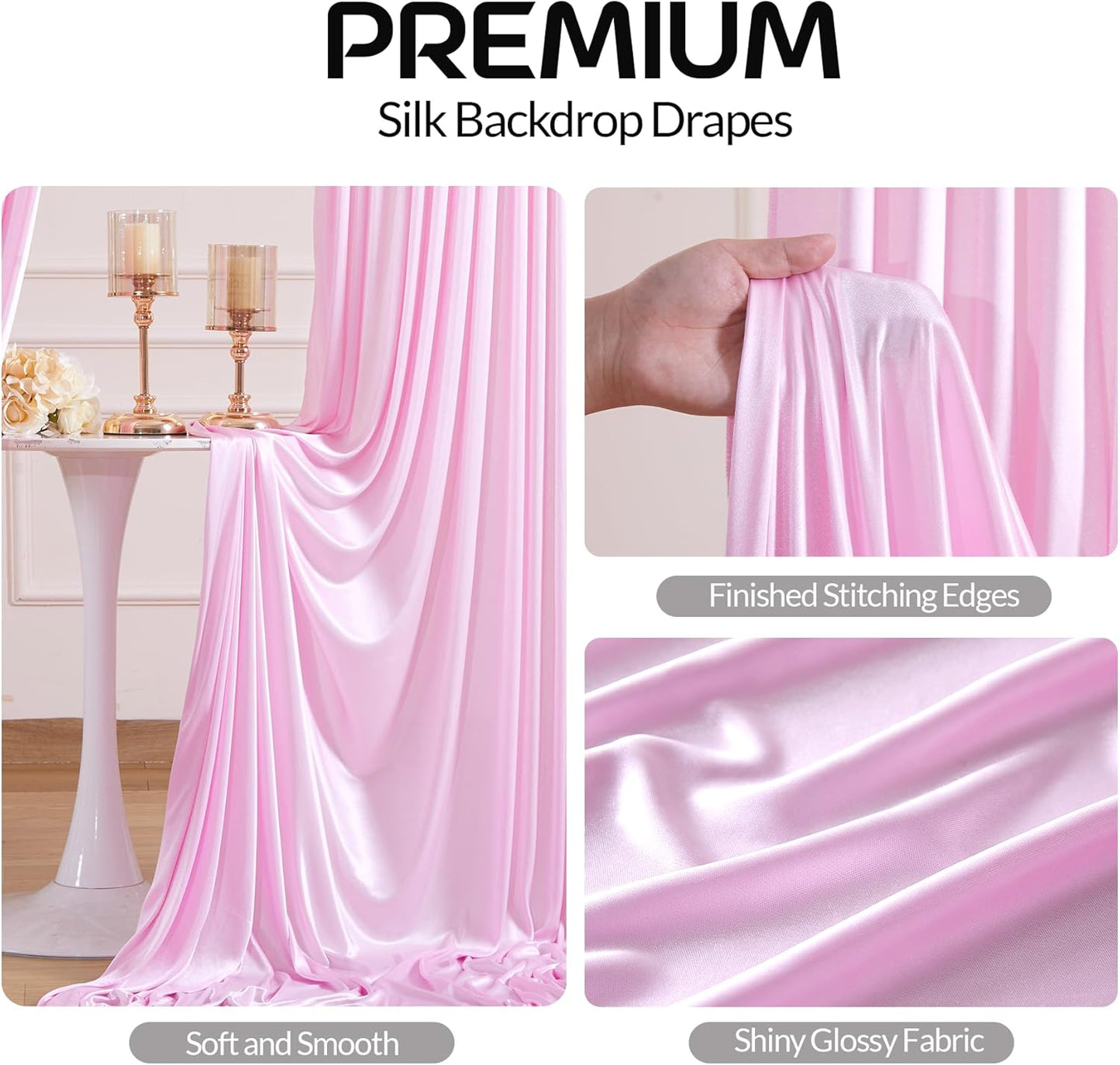 Pink Satin Backdrop Curtains 2 Panels - Glitter Photo Drapes for Baby Shower, 10x10FT Shimmer Back Drop Cloth, Wrinkle Free for Birthday Party Prom Wedding Photography Background