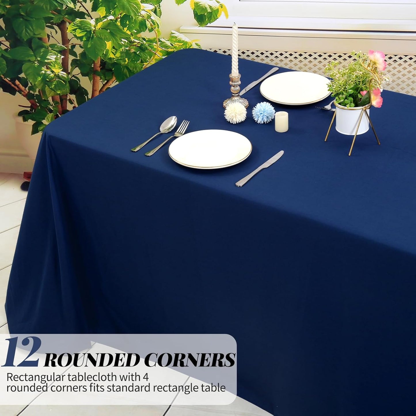 12 Packs 90 x 132 Inch Tablecloth, Navy Blue Polyester Table Cloth for 6ft Rectangle Tables, Stain and Wrinkle Resistant Washable Fabric TableCover for Wedding Banquets Parties Buffet Dining Table