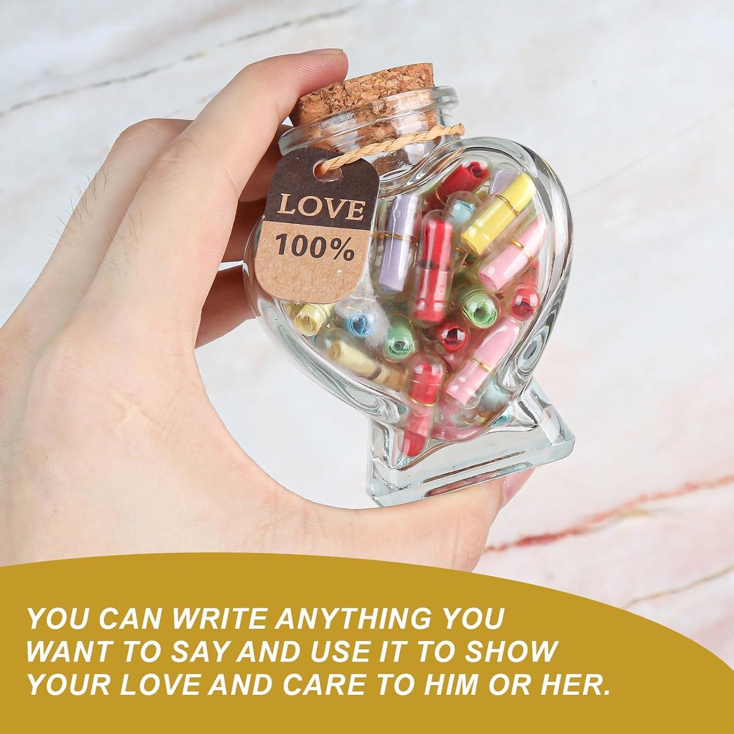 Capsule Letters Message in Glass Bottle，Message Pills Love Letter Gift for Boyfriend Girlfriend Wife Friend Birthday Christmas Anniversary Valentine Day Gift. (44PCS in a Bottle)