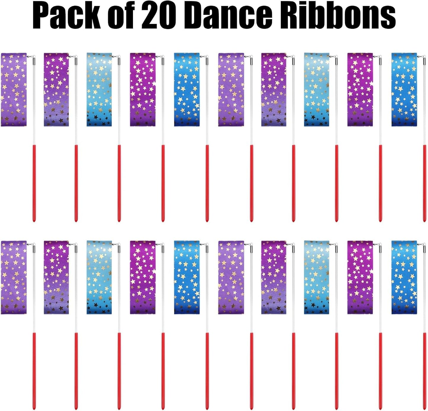 AITIME Ribbon Wands Party Favors for Kids, 20 Pack Rhythmic Gymnastics Ribbon, Girl Birthday ,Outdoor Party Games Supplies, Dance Streamers, Stars Ribbon Dancer