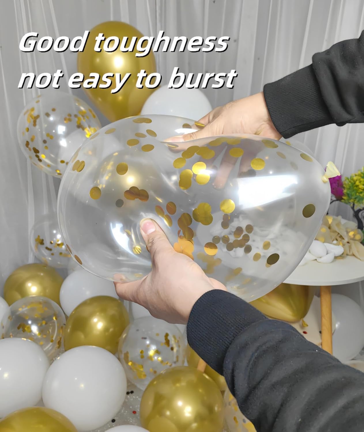 300 Pack Gold and White Balloons 12 Inch Gold Confetti Balloons for Various Party Events Decorations