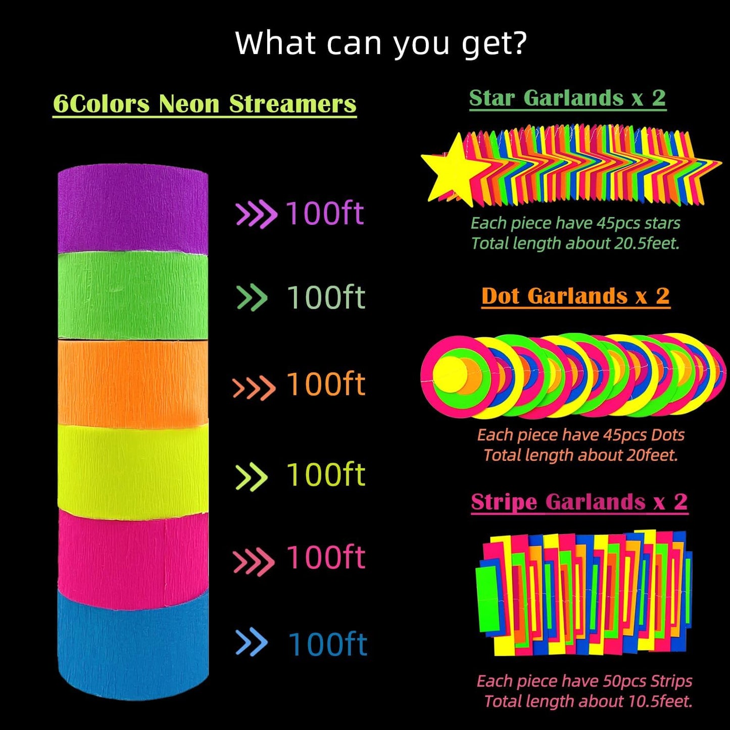 703feet UV Paper Neon Garland Neon Streamers Glow in The Dark Glow Party Supplies and Decorations Glow in The Dark Streamers Blacklight Reactive Fluorescent Black Light Neon Party Supply for Birthday