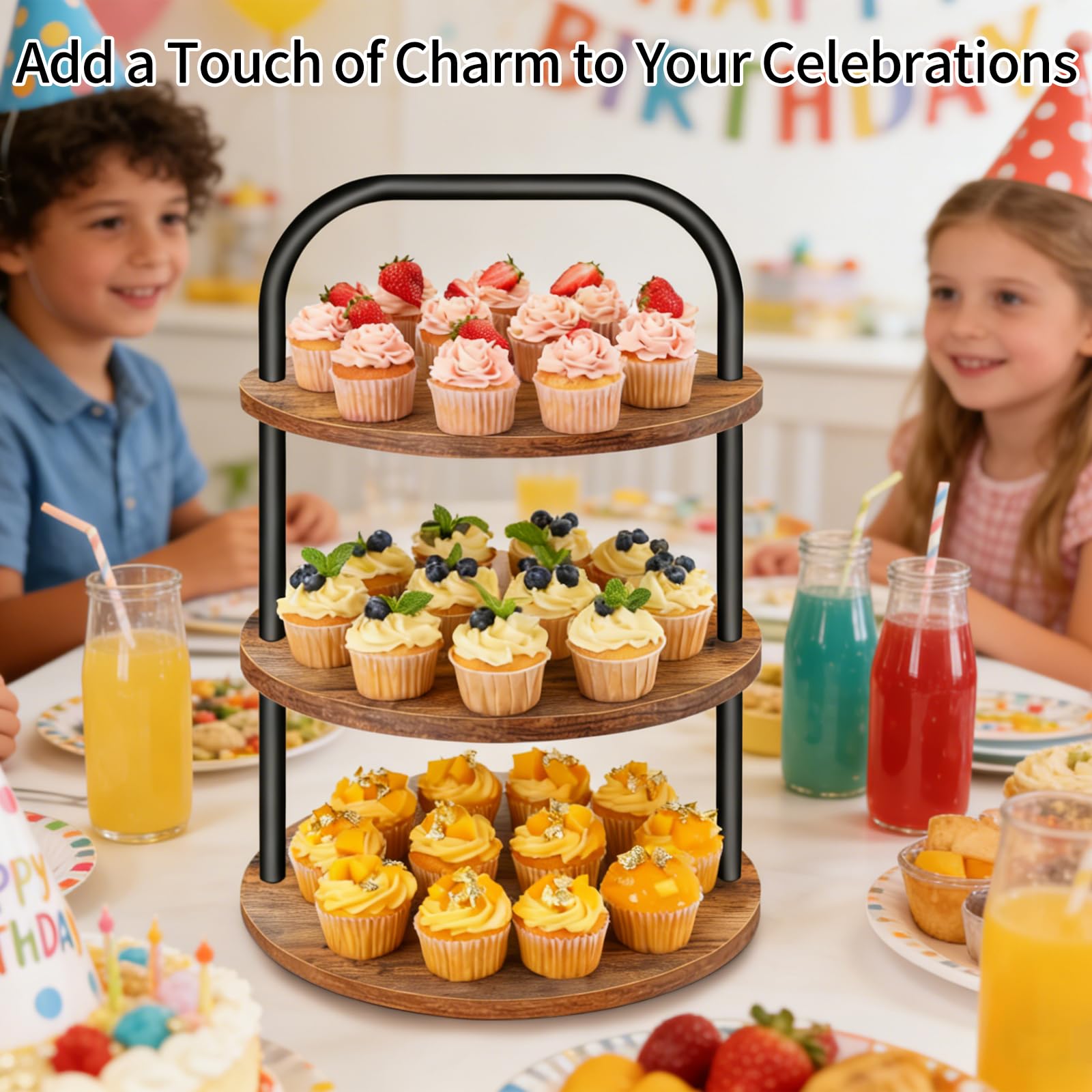 Lilybud--lily Cupcake Stand, Wooden Cupcake Stand for 50 Cupcakes 3 Tier Large Dessert Table