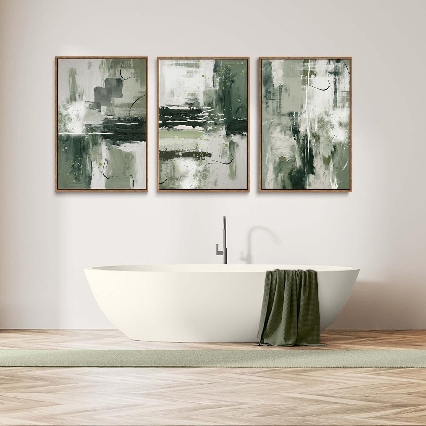 myusuar 3 Piece Large Modern Abstract Canvas Framed Wall Art For Living Room, Sage Green Minimalist Wall Art Decor Posters Prints For Bedroom Office, 24x36in