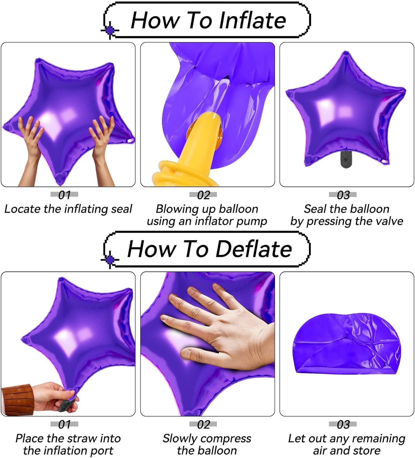 16 Pcs Hot Pink Purple Star Balloons, 22/18/10 Inch Foil Balloons, Four-Pointed Balloon for Girl Princess Birthday Wedding Baby Shower Party Decorations