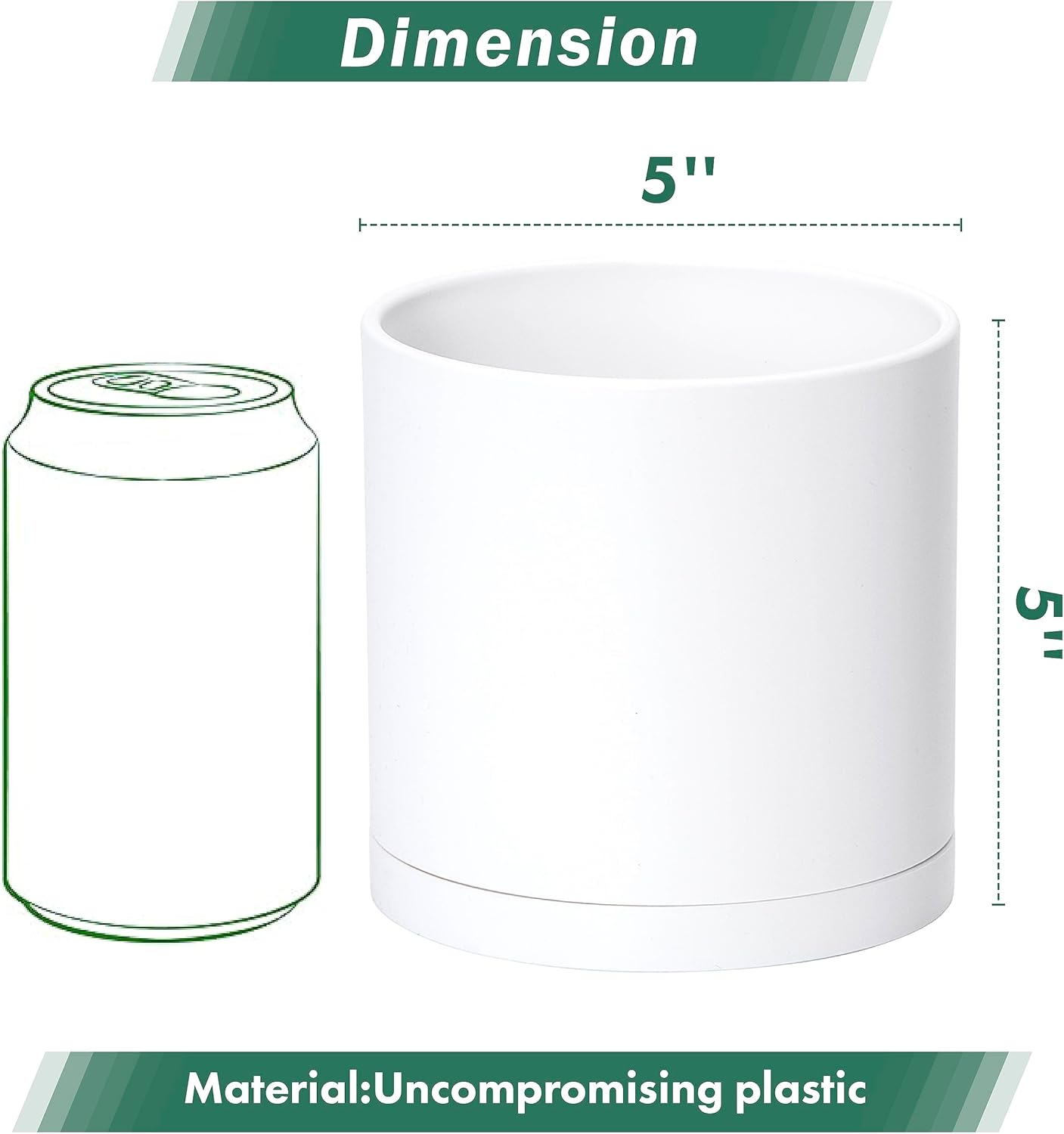 D'vine Dev 2 Pack 5 Inch Modern Plastic Plant Pots, Small Garden Planters for Plant with Drainage Holes and Saucers, White Color, 74-Z-G-1