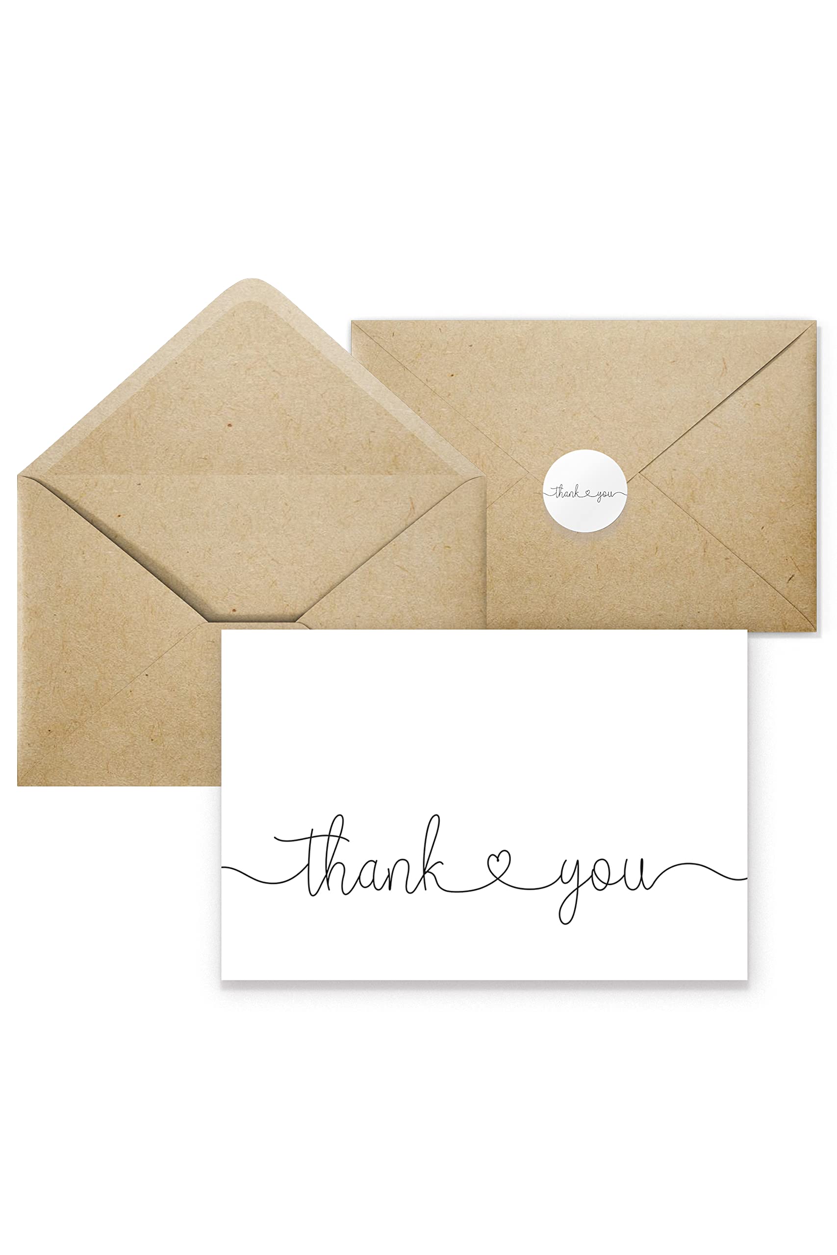 Thank You Cards with Kraft Envelopes and Stickers, Bulk Pack of 20, 4x6 Inch Professional Looking