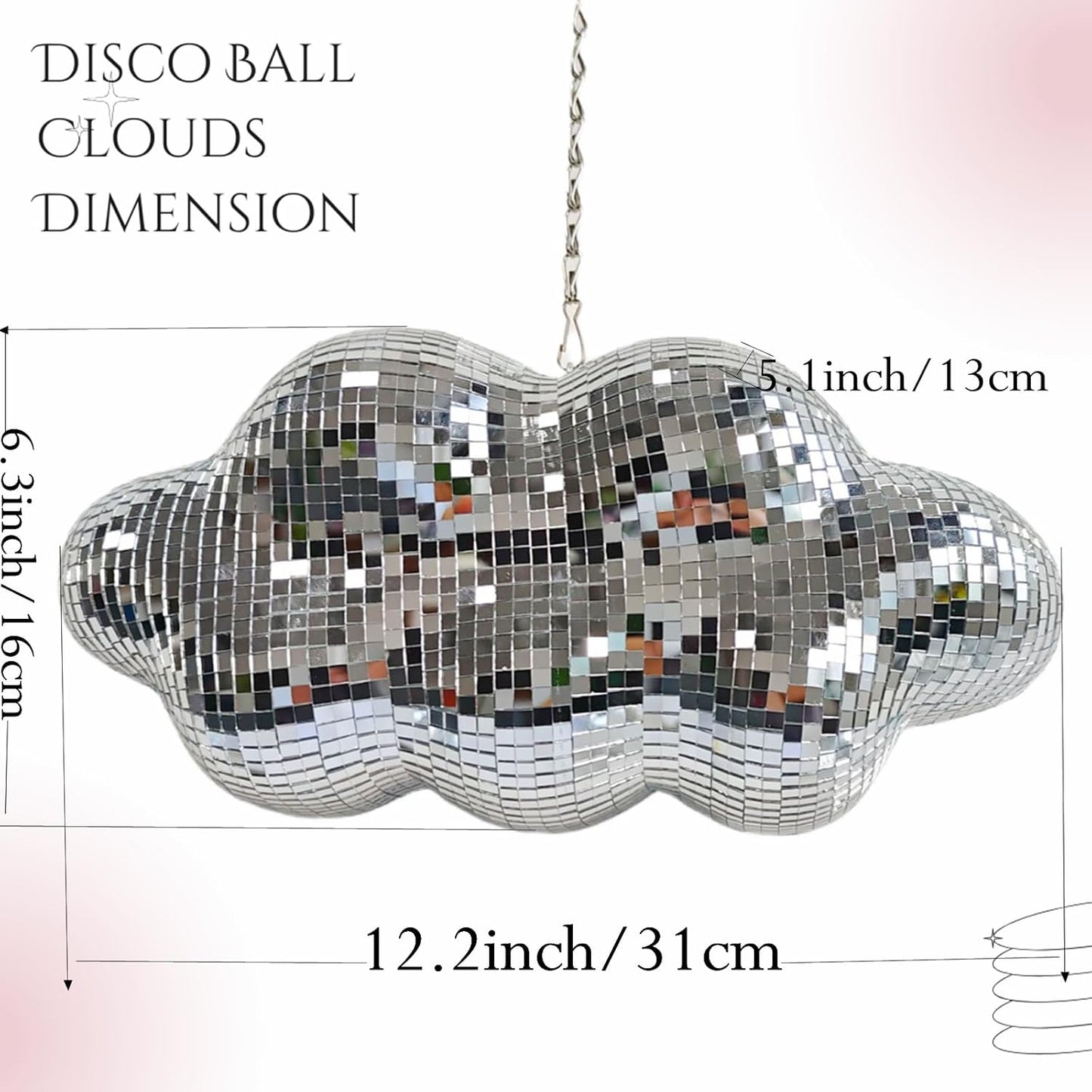 Disco Ball Cloud Shaped, Cute Hanging Party Mirror Decor with Chain, Retro Light Reflective Ball for Party Home Decor, Disco Mirror Ornaments, Silver, Design Patent