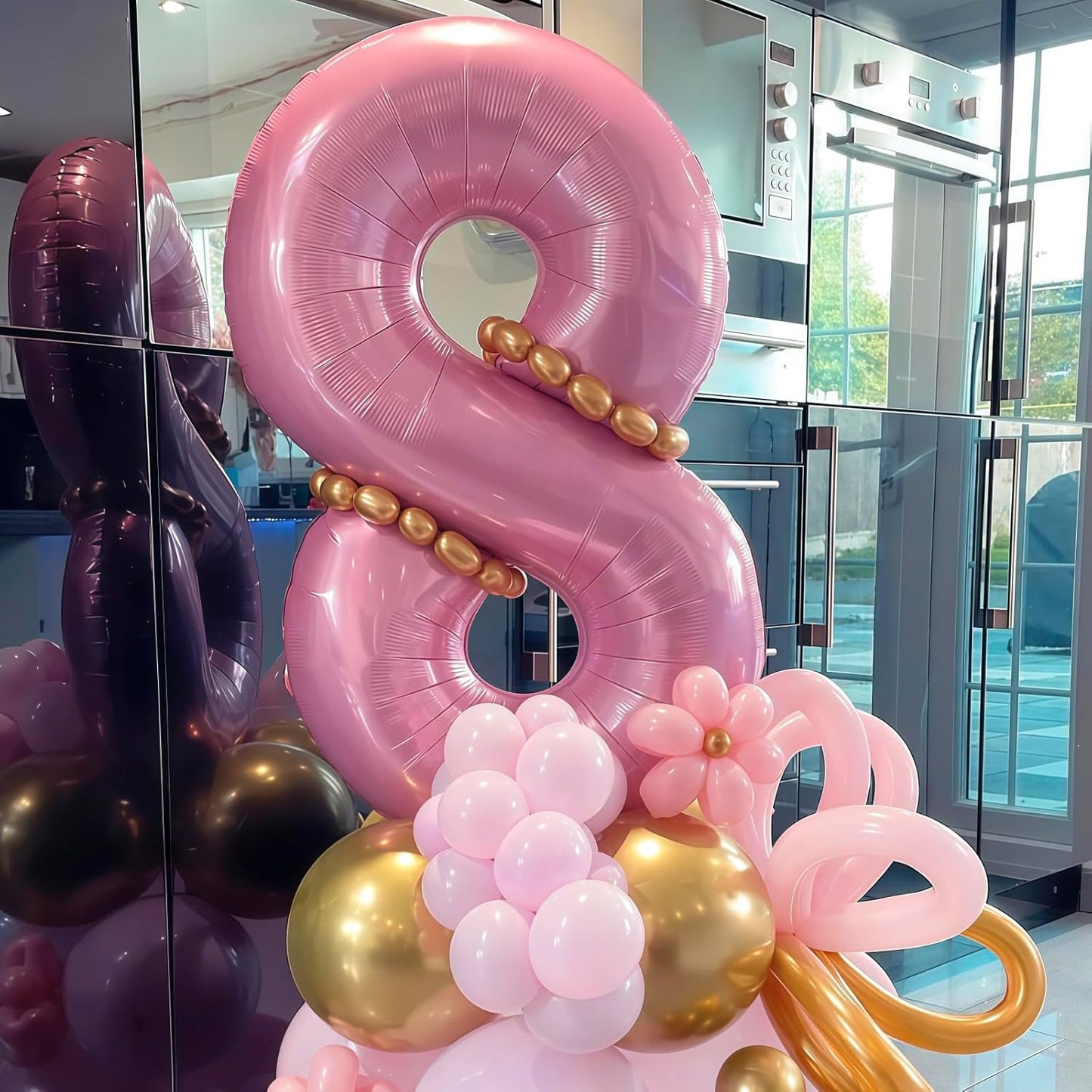 Pastel Pink 4 Balloon, Light Pink 4 Balloons Number,40 Inch Helium Foil Mylar Number 4 Balloon for Birthday Party