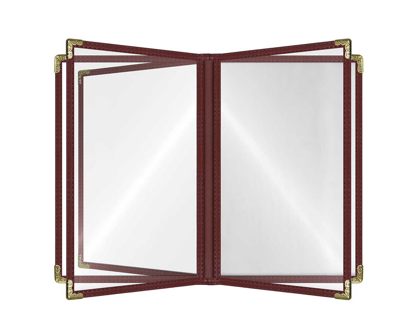 Goodsmart Restaurant Menu Covers – 25 Pack Burgundy 10-View 8.5" x 14" Cafe Menu Holders, Side-Loading Vinyl Covers with Clear Sleeves, Plastic & Leather-Style Menu Covers with Gold Corners