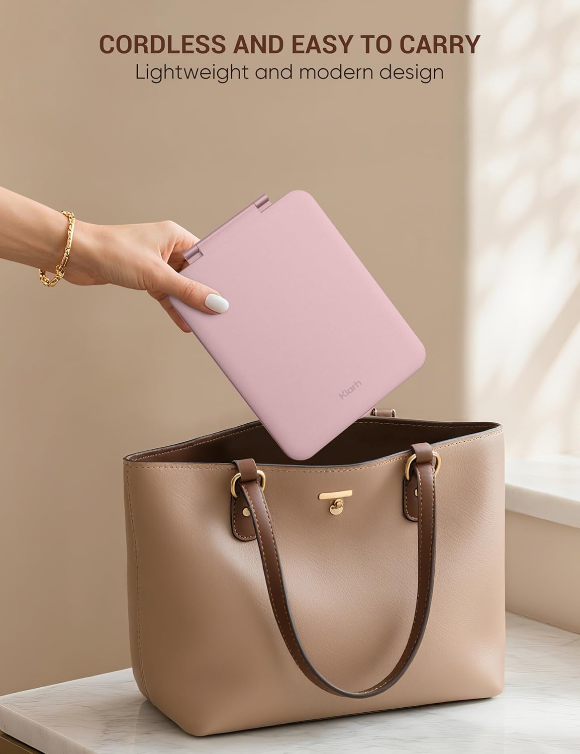 Travel Makeup Mirror with 1X/10X Magnifying, Portable Folding Make Up Tabletop Mirror for Office, Compact Vanity Mirror for Travel (Rose Pink, No LED Lights)