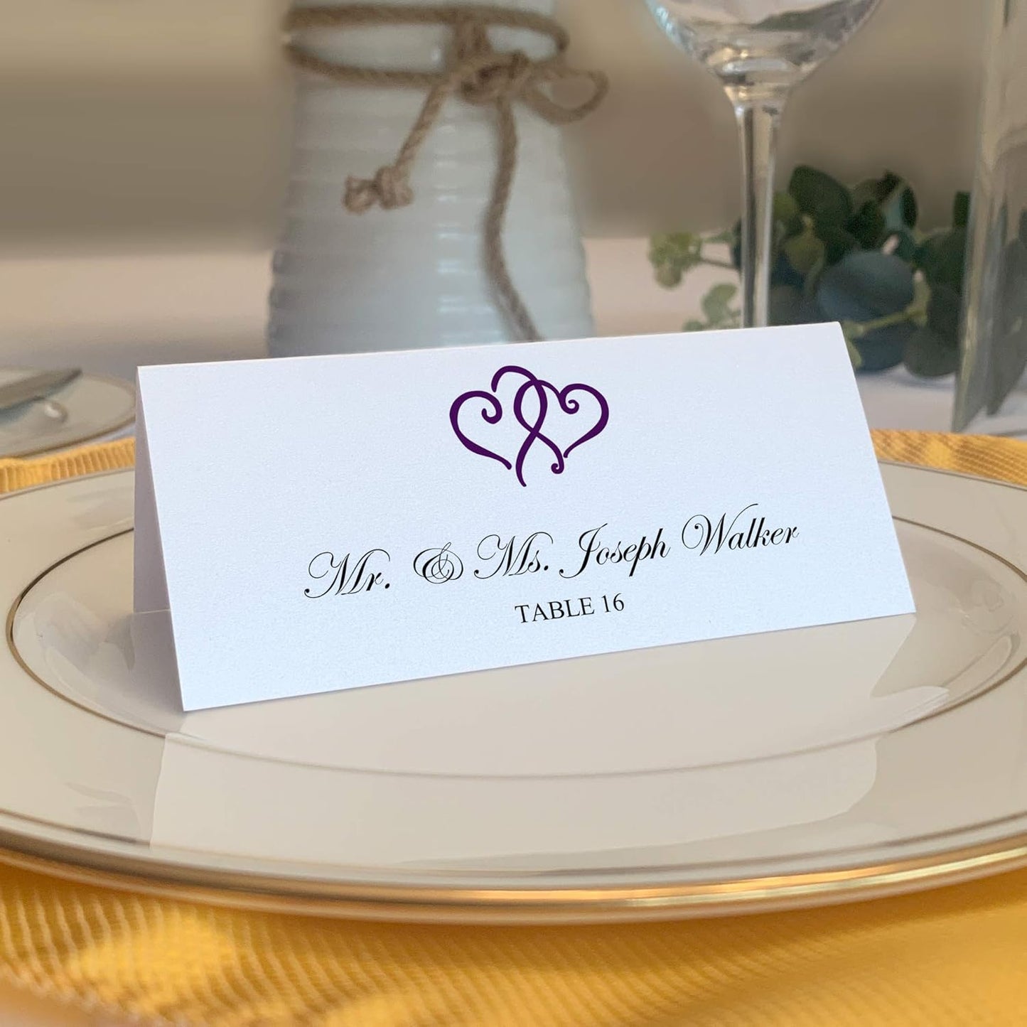 Linked Hearts Printable Place Cards, Eggplant (Choose Color), Set of 150 (25 Sheets), Laser & Inkjet Printers - Wedding, Party, Dinner, and Special Events - Made in the USA