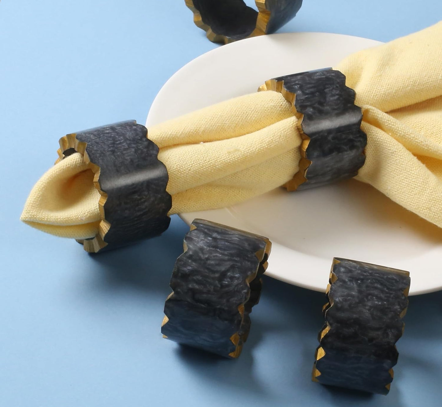 Epoxy Resin Napkin Holders for Cloth Napkins - 6 Pcs Elegant Napkin Holders for Dining Table Decor, Parties, Weddings & Holidays - Modern Tabletop Accessory (Black Gold) - CLEENTABLE