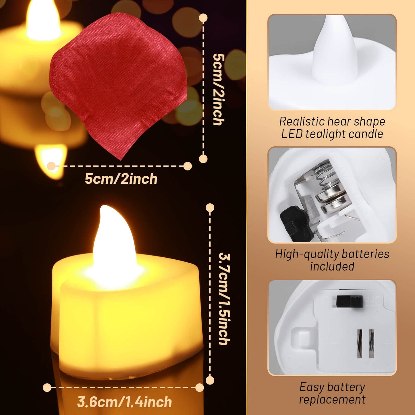 cridoz 2000 Pieces Artificial Rose Petals with 24 LED Tea Lights Candles, Romantic Decorations