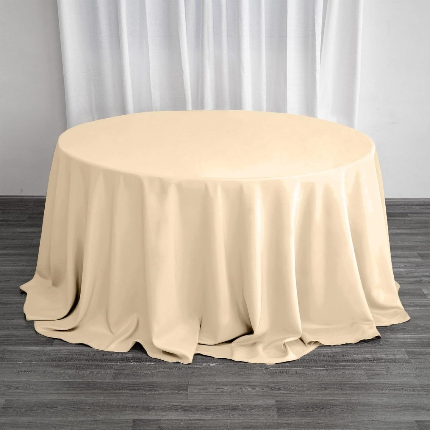 Efavormart Round Tablecloth, 132 Inch Stain & Wrinkle Resistant Washable Table Cloth, Decorative Polyester Fabric Table Cover for Banquet, Wedding, Dining- Beige