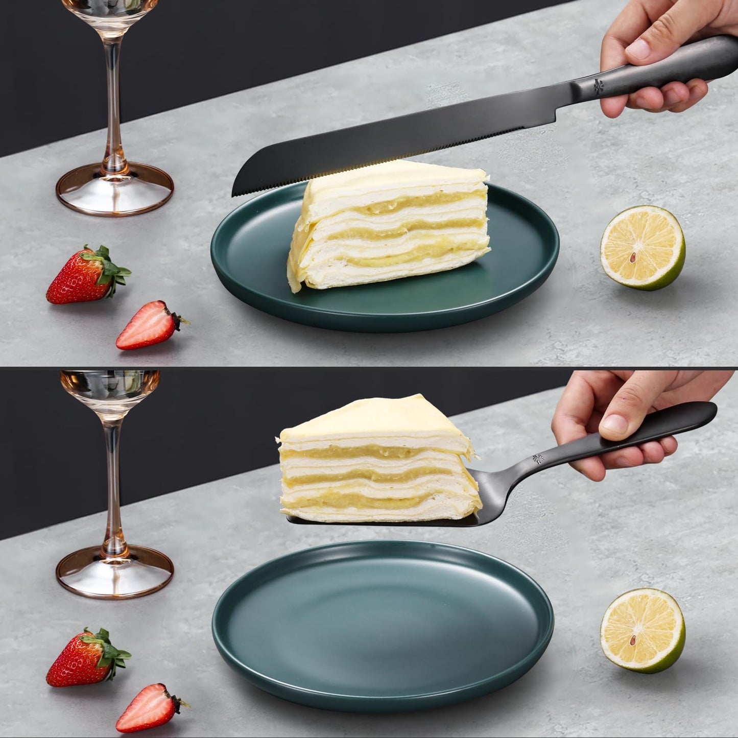 Wedding Cake Knife and Server Set, Integral Stainless Steel Longer Cake Cutter and Wider Pie