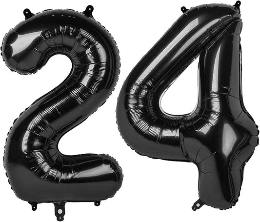 40 Inch Black Large Number 24 Birthday Balloon, Giant Numbers 24 42 Balloons, Foil Mylar Big Balloons for Anniversary Graduation Supplies Decorations