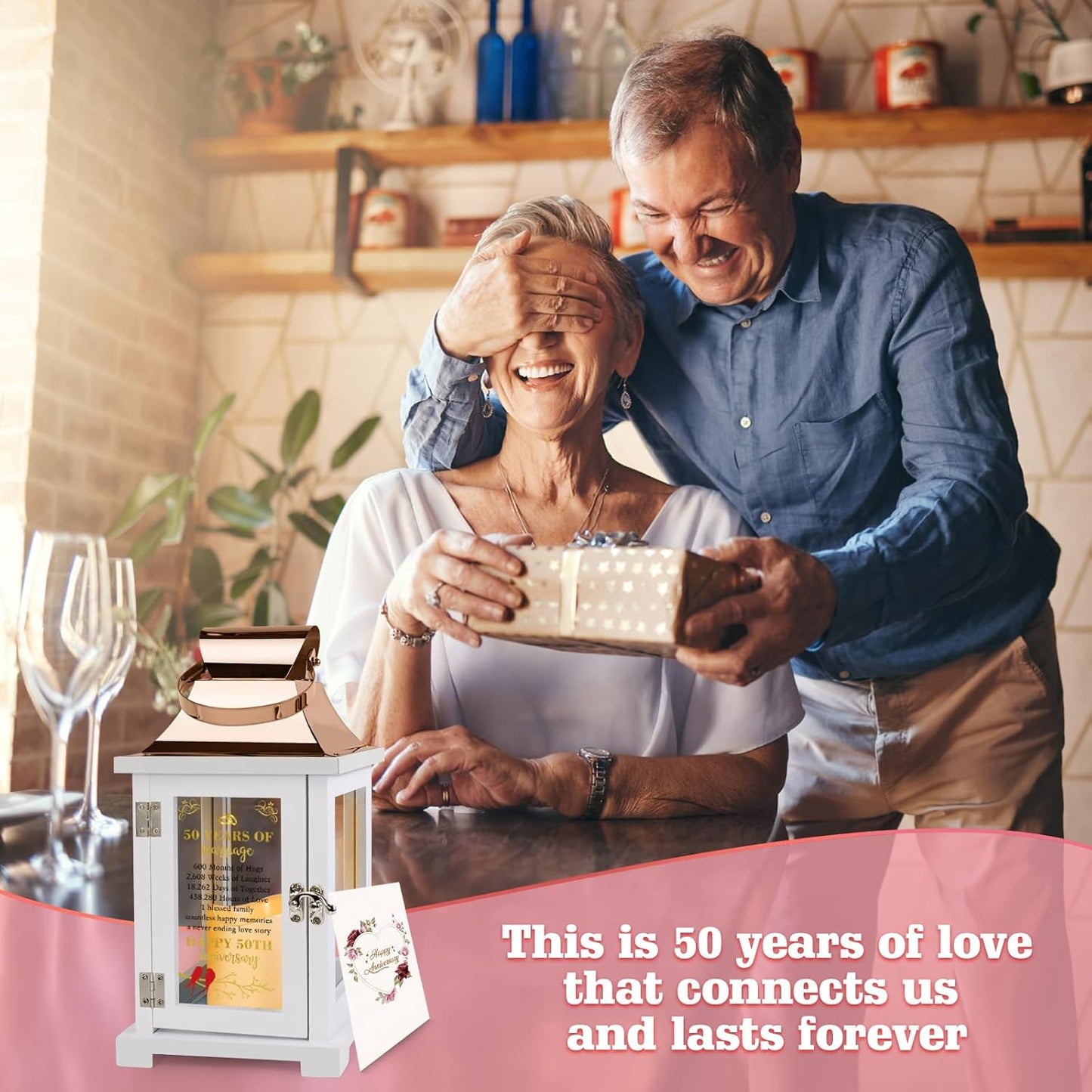 50th Wedding Anniversary Lantern - Happy 50th Anniversary Decoration for Couple, Parents, Grandparents