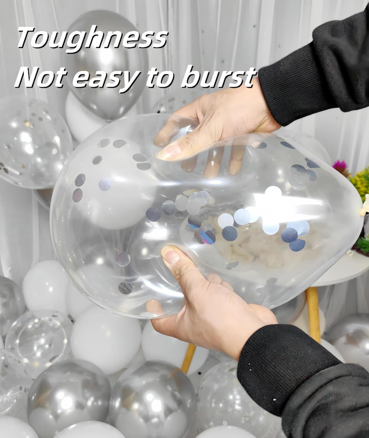 300 Pack White and Silver Balloons 12 Inch Silver Confetti Balloon for Various Party Events Decorations