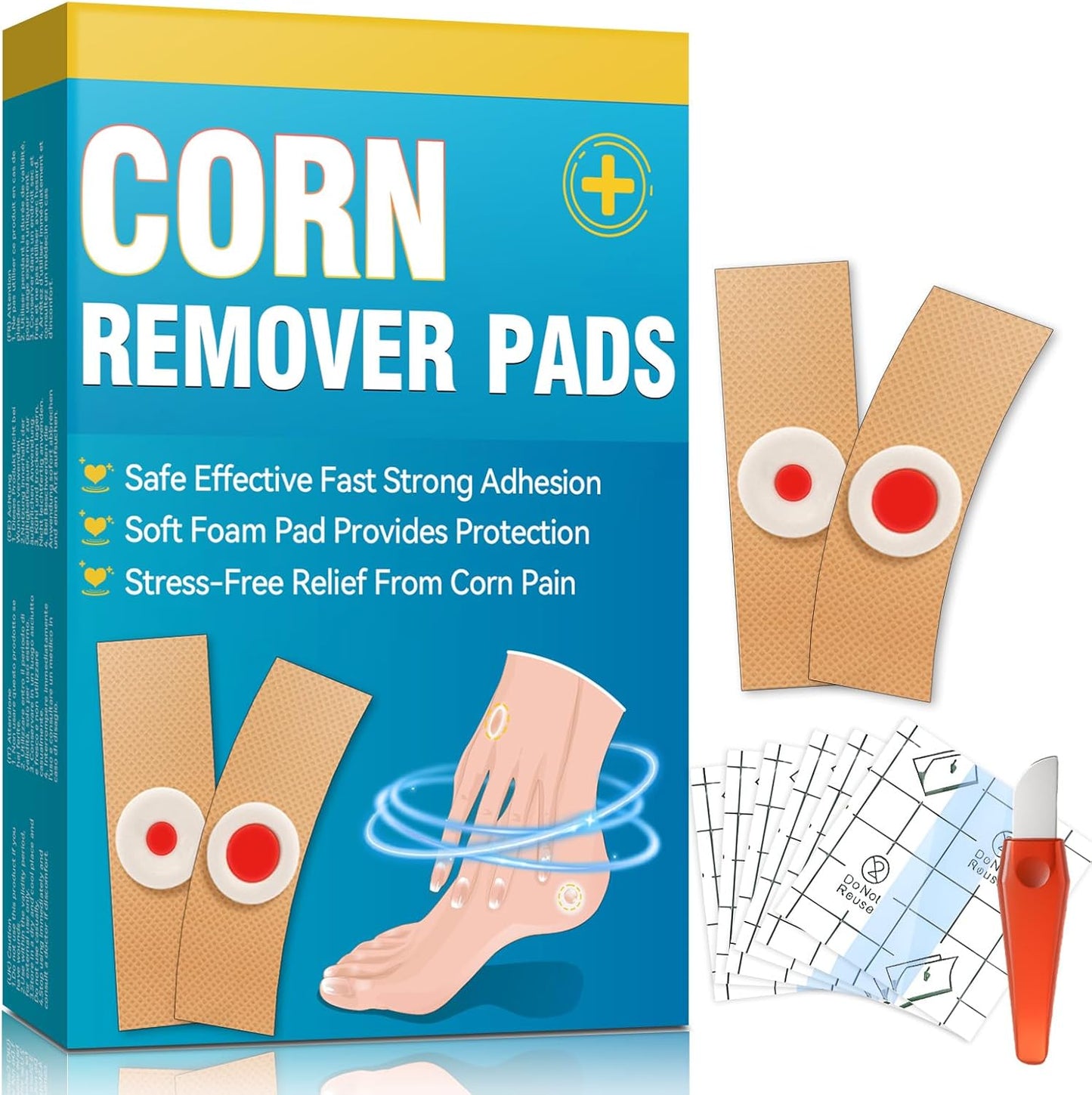 Corn Removers for Toes, Feet, 24 Packs Corn Pads for Toes with 12 Large Size and 12 Small Size, Gentle and Safe Corn Callus Remover Cushions Stick to Keep Your Skin Healthy, Relieve Corn Pain