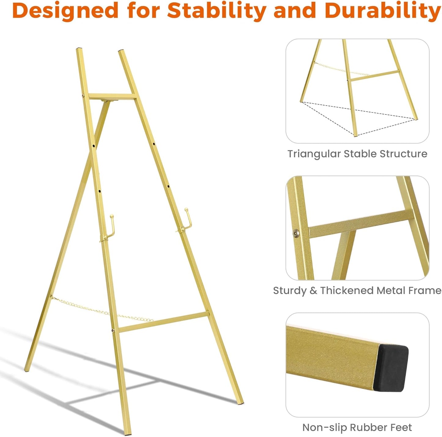 ARTASY 50" Gold Easel Stand for Wedding Signs, Posters, Portable Artist Easel for Painting Canvas, Large Display Easel for Home and Office