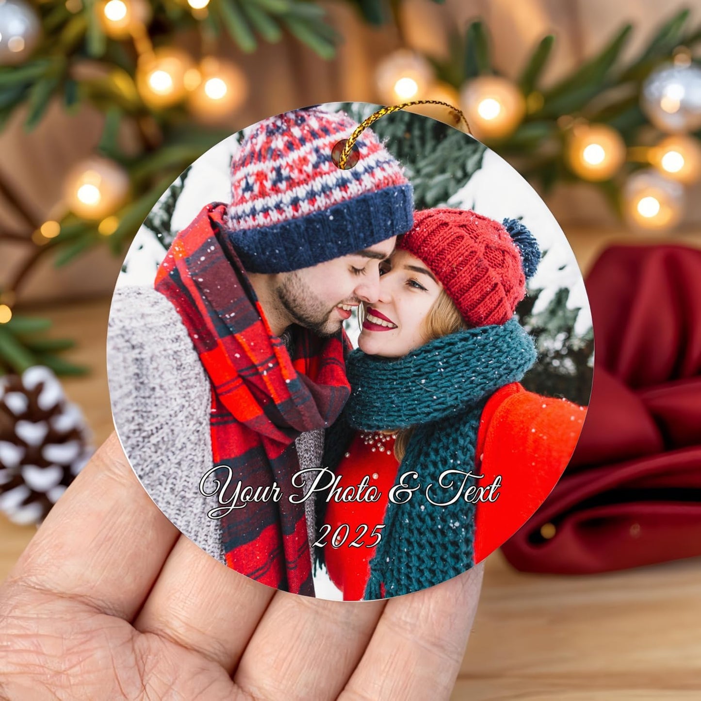 Personalized Christmas Ornaments Decor, Custom Xmas Ornaments with Photo and Text, Customized Wedding Gifts for Couples, Husband, Wife, Parents