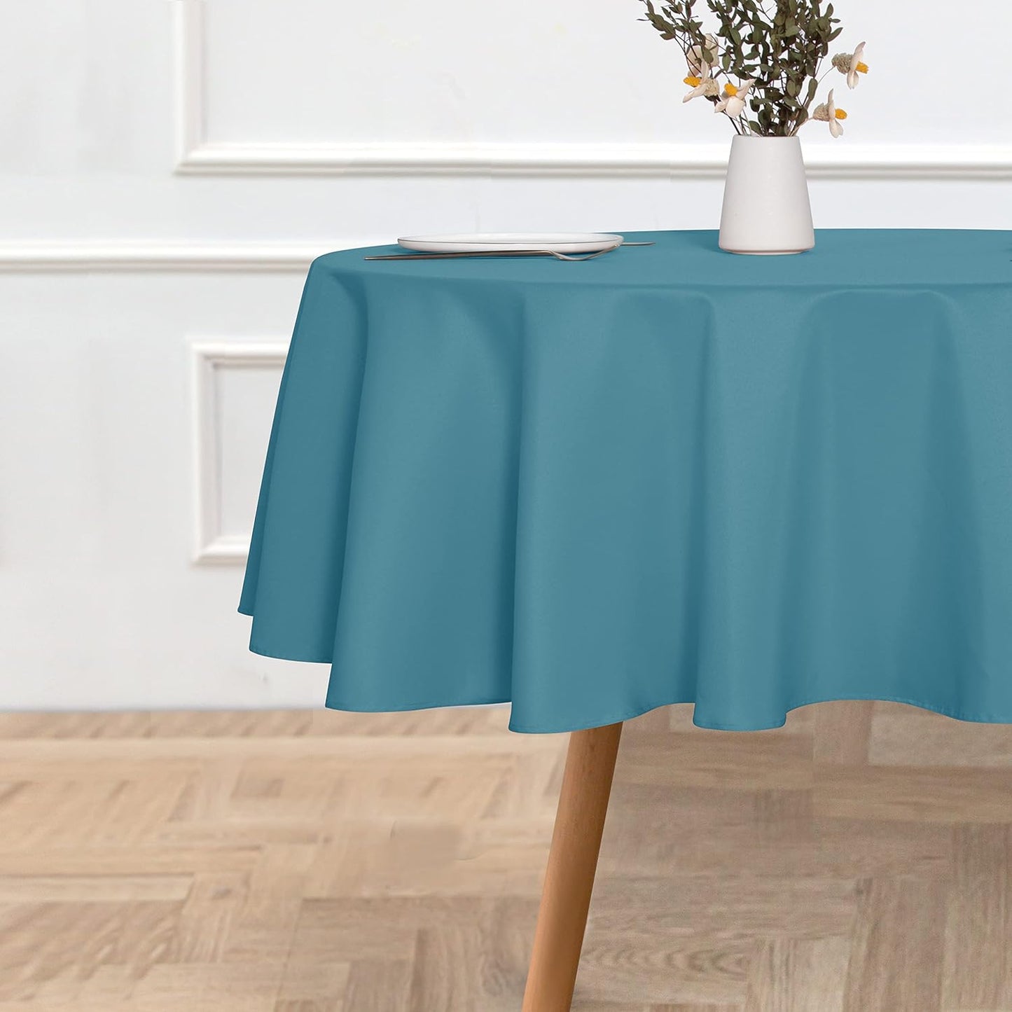 sancua Round Tablecloth - 48 Inch - Water Resistant Spill Proof Washable Polyester Table Cloth Decorative Fabric Table Cover for Dining Tables, Buffet Parties and Camping, Teal