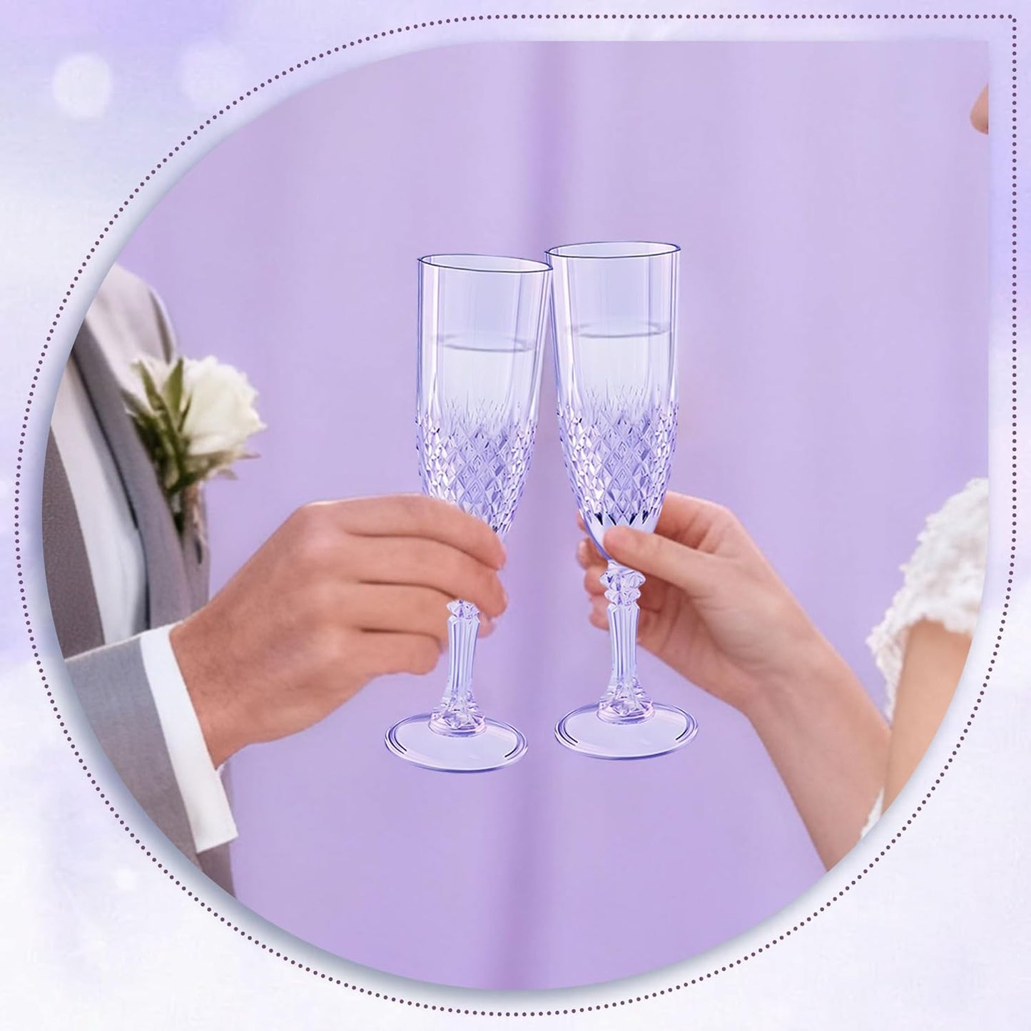 Plastic Champagne Flutes, 12PCS Purple Wine Glasses Goblets Cups Reusable Flute, for Weddings Bachelor Parties Toasting and Events(12,Purple)