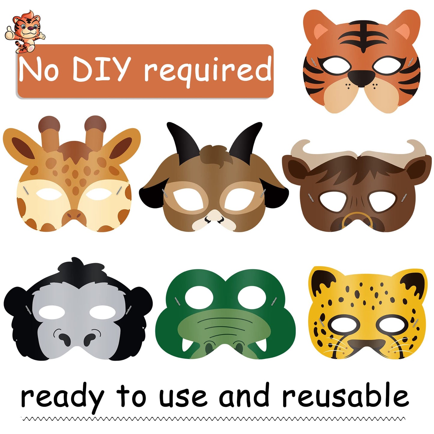 Blulu 16 Pcs Safari Animal Masks for Kids Birthday Party Decoration,Animals