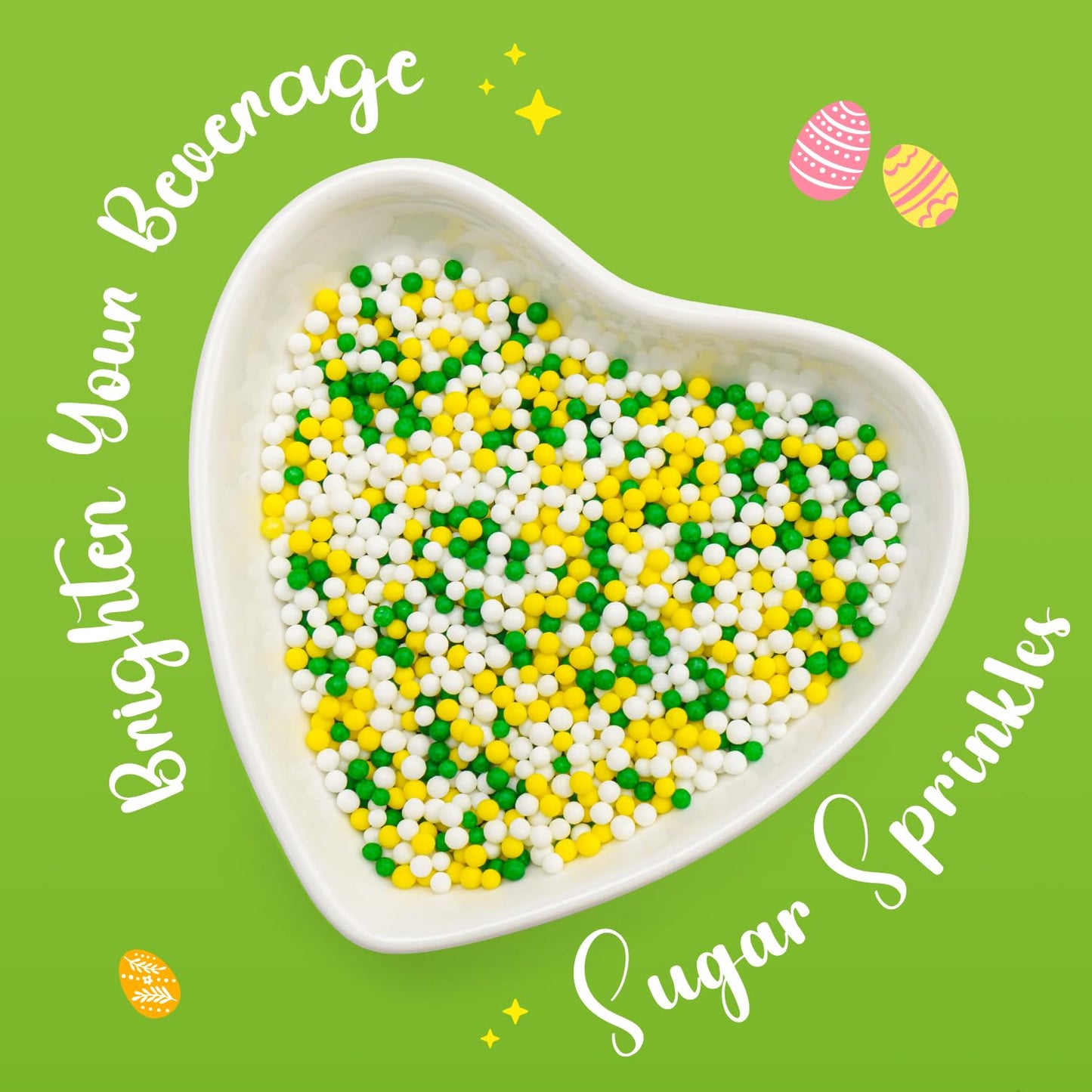Green Nonpareils Sprinkles for Cake Decorating, Edible Yellow Green And White Candy, Fun Spring Baking Sugar, Perfect for Cake Decorations, Cupcake Topper, Ice Cream, 150g/5.29oz