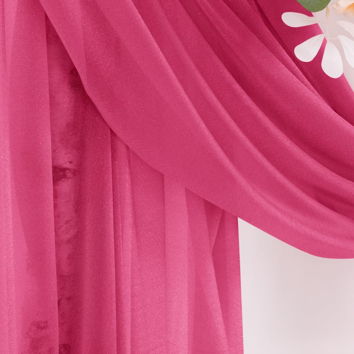 Hot Pink Wedding Arch Draping Fabric 2 Panels 29" x 20 FT Wedding Drapes for Backdrop Sheer Curtains Drapes for Romantic Bridal Baby Shower Ceremony Birthday Party Fall Outdoor Events