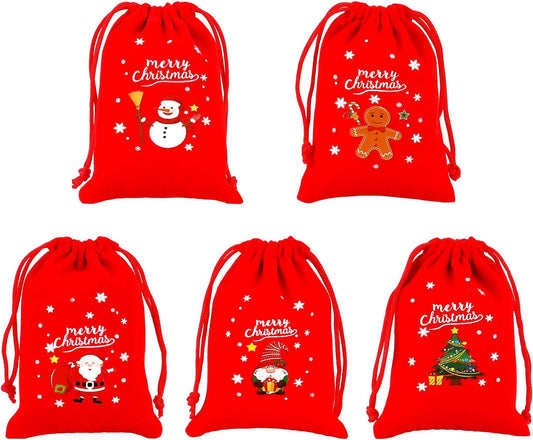 Tapleap Velvet Coth Christmas Bags with Drawstring, 50Pcs 3x4 for Wrapping Christmas Party Favors or Gifts for Friends, Children, Customers