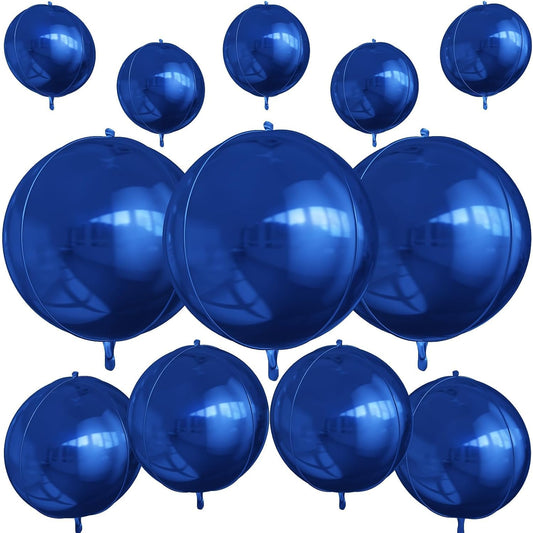 12Pcs Navy Blue Round Foil Balloons, 22" 15" 10" 4D Helium Ball Balloon, Metallic Blue Foil Balloon for Birthday Graduation Wedding Anniversary New Year Eve Disco Prom Party Decorations