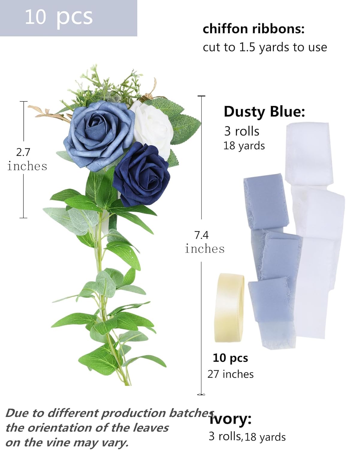 Meldel 10Pcs Elegnat Wedding Chair Back Decorations Aisle Artificial Blue White Rose Flowers Garland with Ribbion for Ceremony Reception and Reception Seating Arrangements Party Outdoor Decor