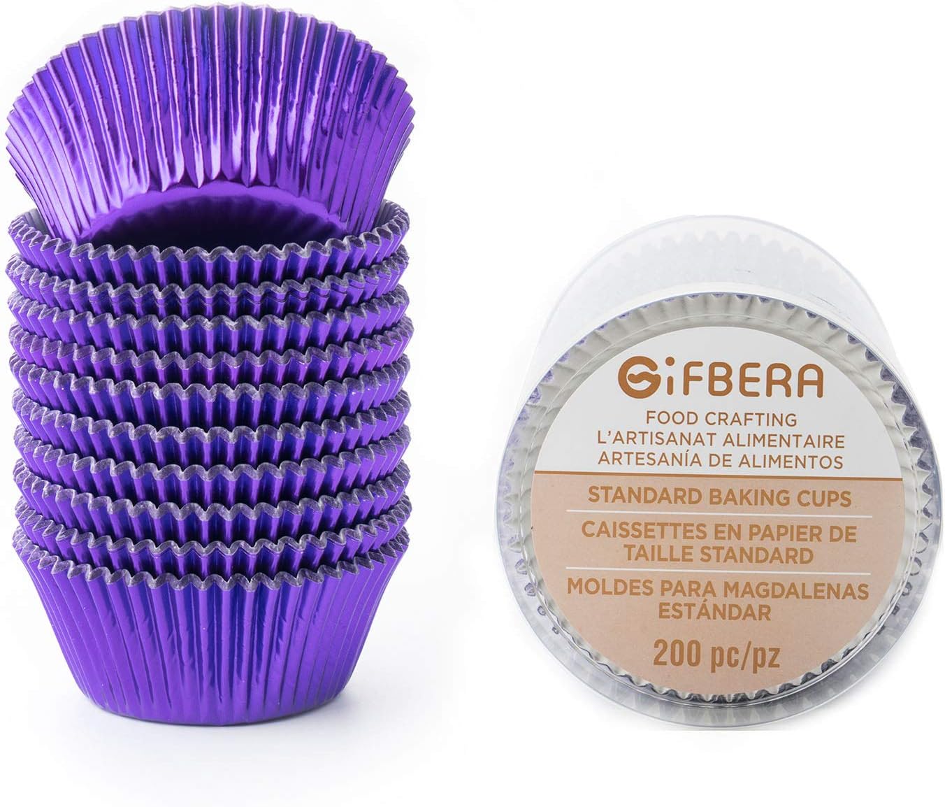 Gifbera Purple Foil Cupcake Liners - Standard Size Metallic Muffin Baking Cups/Cases, 200-Count