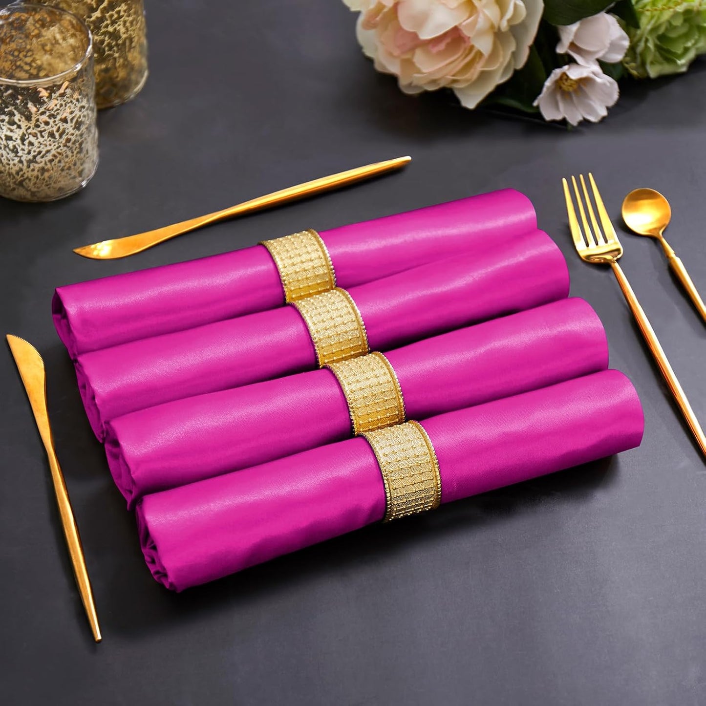 Horbaunal 30 Pack Hot Pink Satin Napkins 20 x 20 Inch, Square Soft Table Dinner Napkins, Silky Cloth Napkins Table Decoration for Weddings Banquets Parties