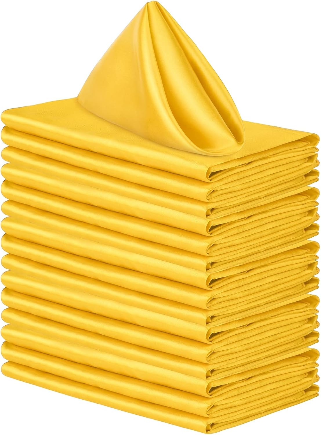 ANECO 16 Pack Square Satin Napkin Bright Silk Table Napkin Soft Smooth Fabric Table Napkin for Wedding Banquet Party Decoration, Yellow, 17 x 17 Inch