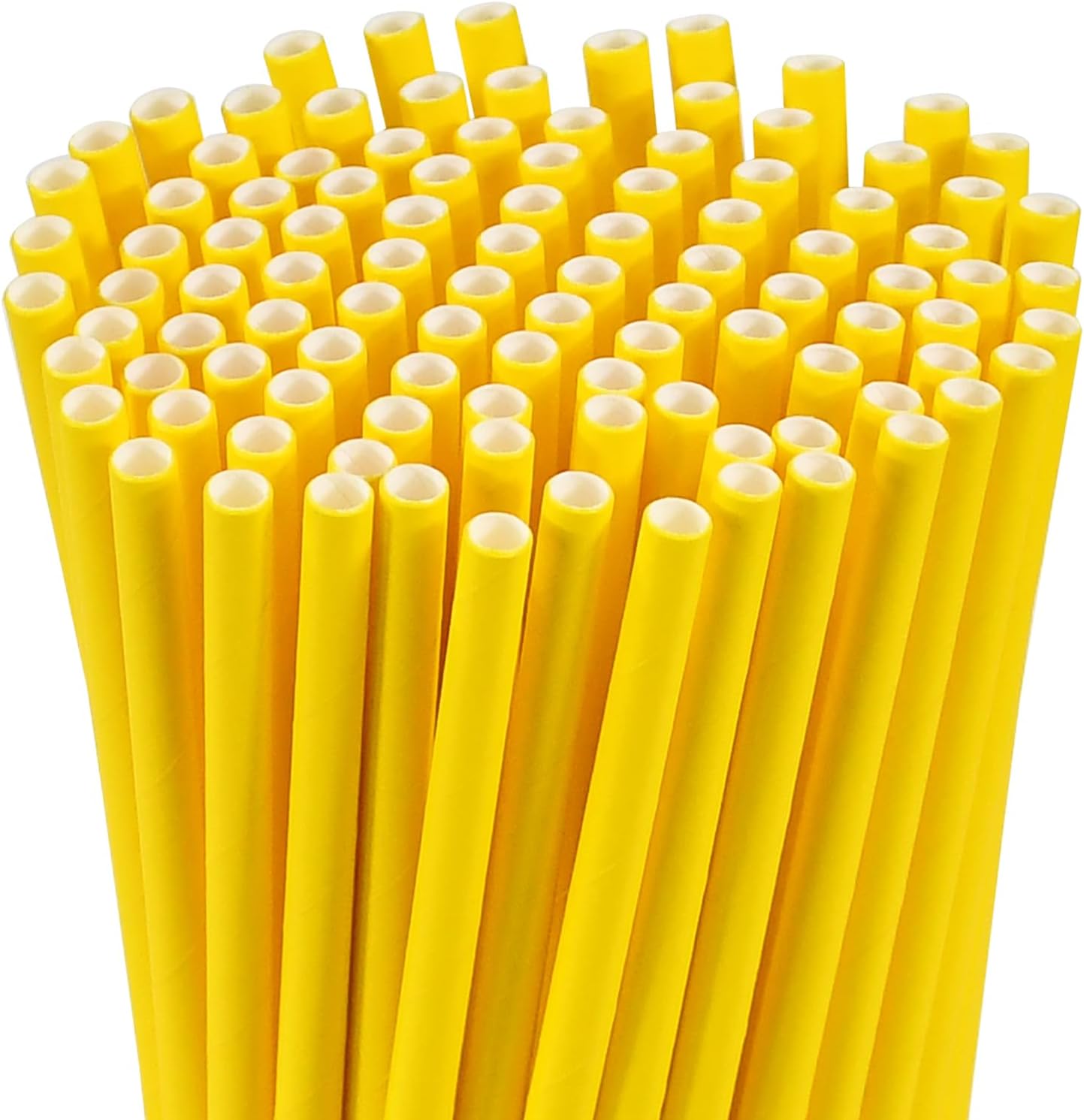 Solid Yellow Disposable Paper Drinking Straws 7.75 inch 100 Counts - for Beverage, Birthday, Party, DIY Arts Crafts