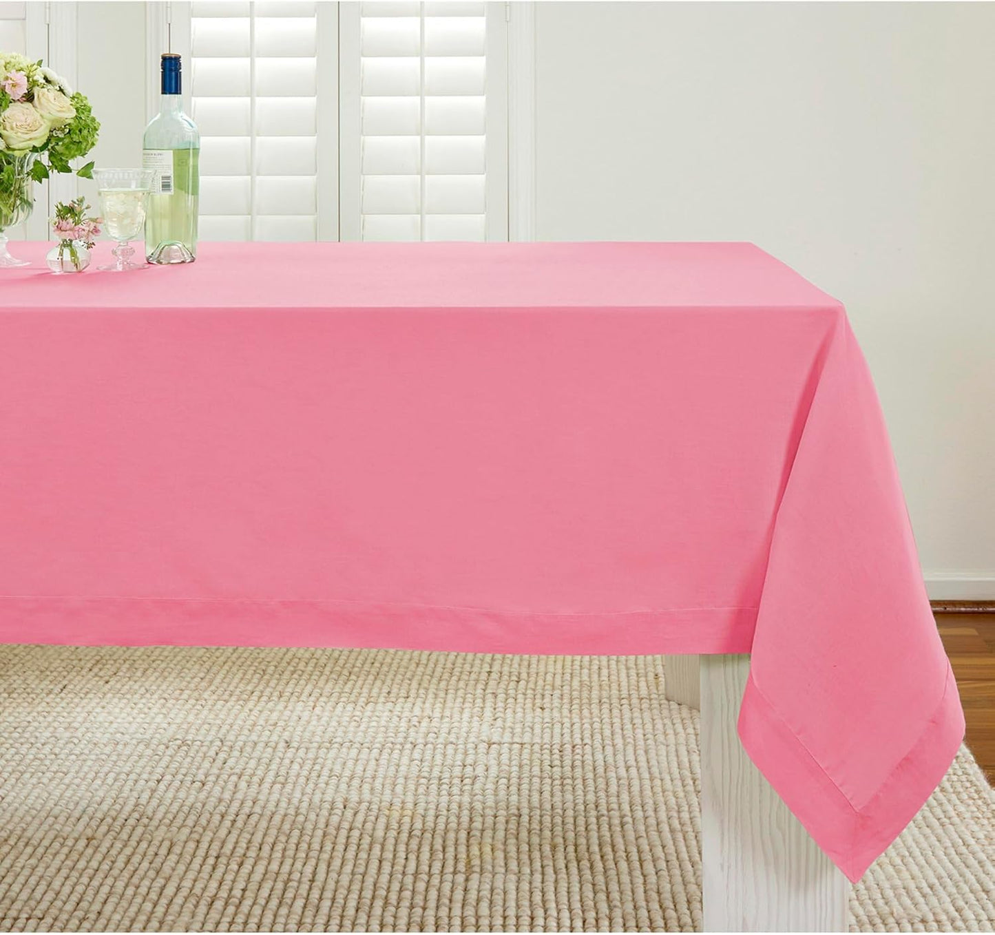 Solino Home Linen Tablecloth for Rectangle Tables 60 x 90 Inch - 100% Pure Linen Pink Carnation Table Cloth - Fete, Machine Washable Cloth Tablecloth for Halloween