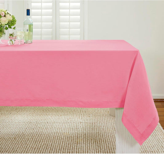 Solino Home Linen Tablecloth for Rectangle Tables 60 x 90 Inch - 100% Pure Linen Pink Carnation Table Cloth - Fete, Machine Washable Cloth Tablecloth for Halloween