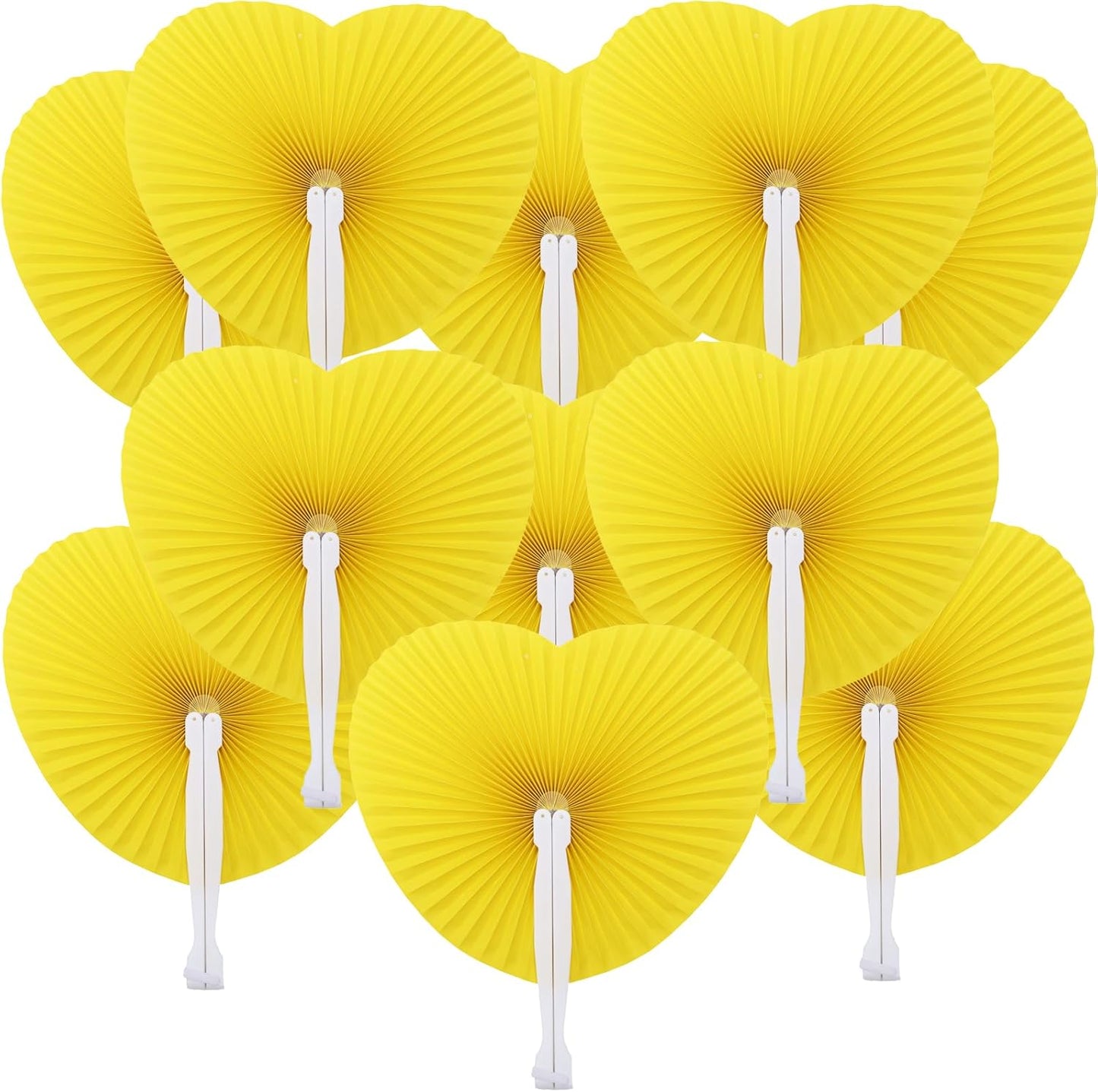 12 Packs Decorative Paper Folding Hand Fans Handheld,Yellow Heart Foldable Wedding Fans Chinese and Japanese Fans Bulk for Bridal Guest Church Party Favors Dancing Birthday DIY