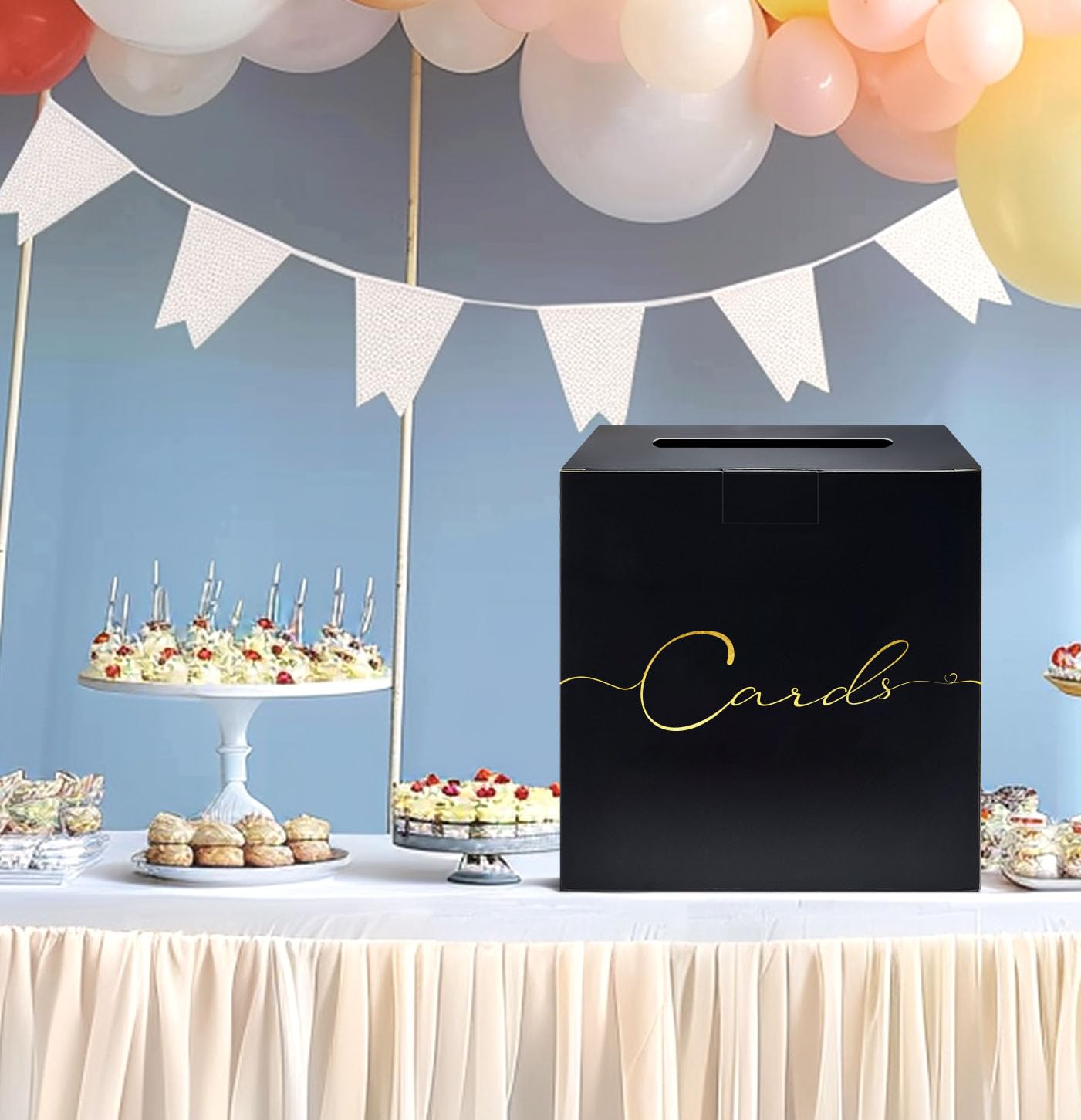 HEIPINIUYE Large Card Box for Party 9.8" x 9.8" Black Gift Card Box Holder with Gold Foil Design